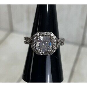 Sterling Silver 925 SJD White CZ Halo Engagement Wedding Ring Size 7.75